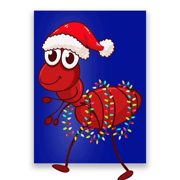 Christmas Lights Ant Wearing Xmas Hat Funny Ant Lover Poster