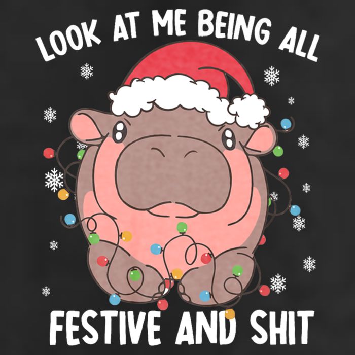 Christmas Look At Me Being All Festive And Shits Moo Deng 7 Panel Mesh Trucker Snapback Hat