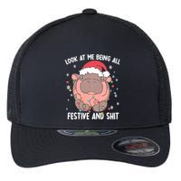 Christmas Look At Me Being All Festive And Shits Moo Deng Flexfit Unipanel Trucker Cap