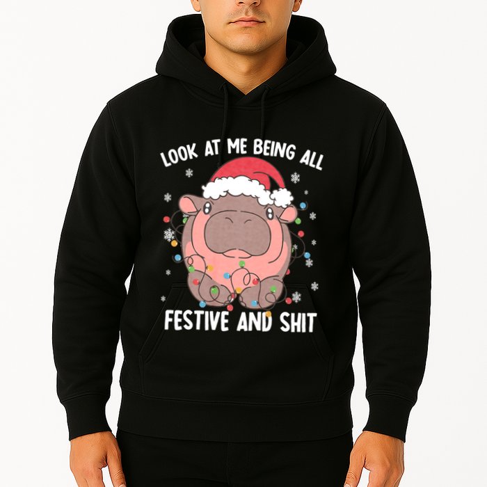 Christmas Look At Me Being All Festive And Shits Moo Deng Hoodie