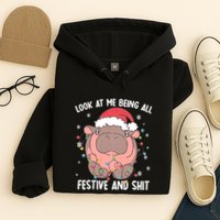 Christmas Look At Me Being All Festive And Shits Moo Deng Hoodie