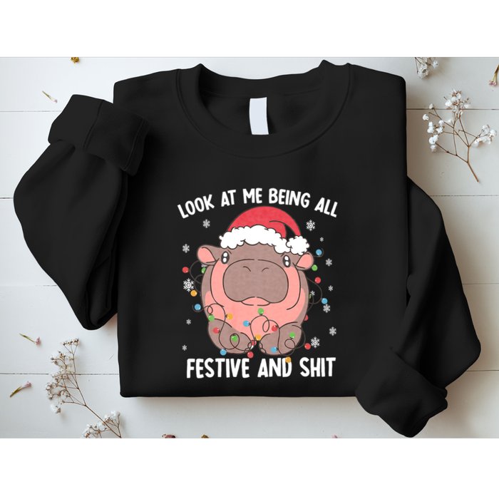 Christmas Look At Me Being All Festive And Shits Moo Deng Sweatshirt