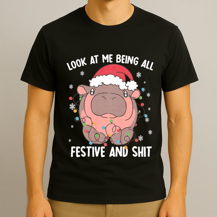 Christmas Look At Me Being All Festive And Shits Moo Deng T-Shirt