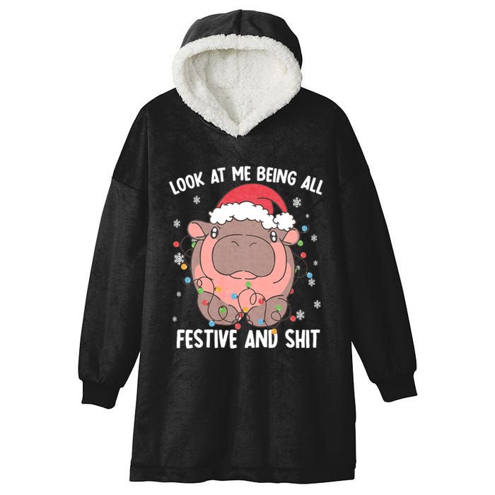 Christmas Look At Me Being All Festive And Shits Moo Deng Hooded Wearable Blanket