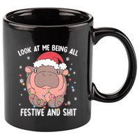 Christmas Look At Me Being All Festive And Shits Moo Deng 11oz C Handle Ceramic Mug