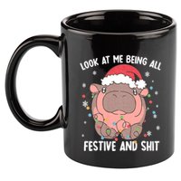Christmas Look At Me Being All Festive And Shits Moo Deng 11oz C Handle Ceramic Mug