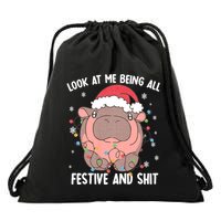 Christmas Look At Me Being All Festive And Shits Moo Deng Drawstring Bag