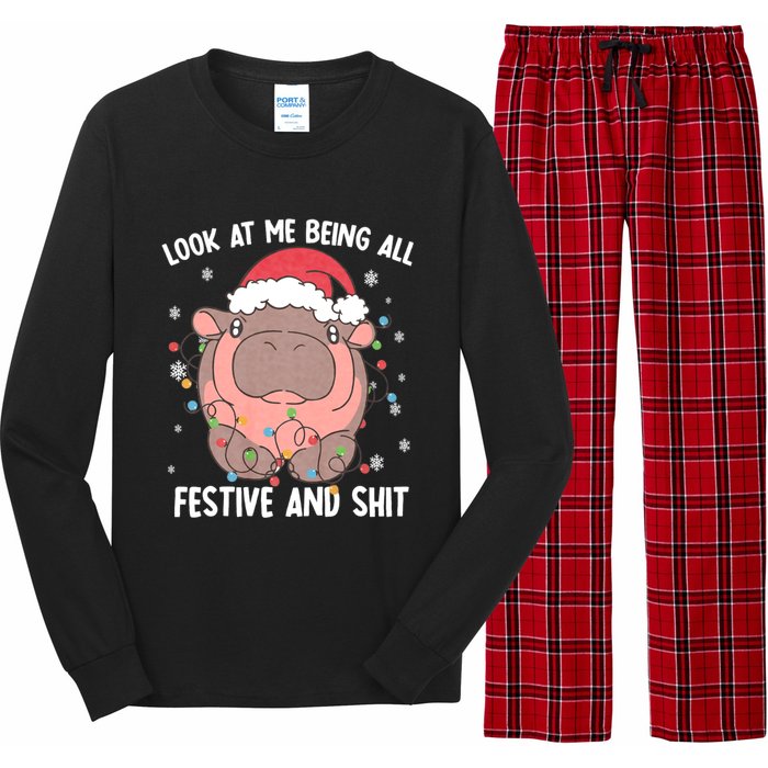 Christmas Look At Me Being All Festive And Shits Moo Deng Long Sleeve Pajama Set