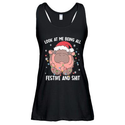 Christmas Look At Me Being All Festive And Shits Moo Deng Ladies Essential Flowy Tank