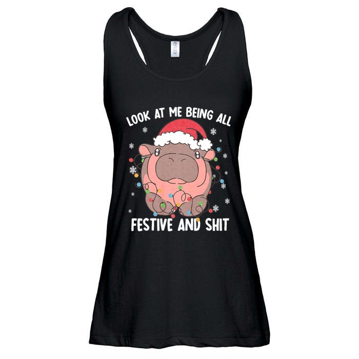 Christmas Look At Me Being All Festive And Shits Moo Deng Ladies Essential Flowy Tank