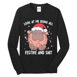 Christmas Look At Me Being All Festive And Shits Moo Deng Tall Long Sleeve T-Shirt