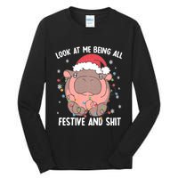 Christmas Look At Me Being All Festive And Shits Moo Deng Tall Long Sleeve T-Shirt