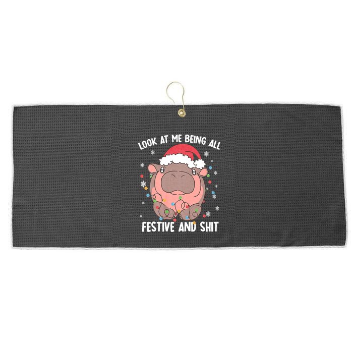 Christmas Look At Me Being All Festive And Shits Moo Deng Large Microfiber Waffle Golf Towel