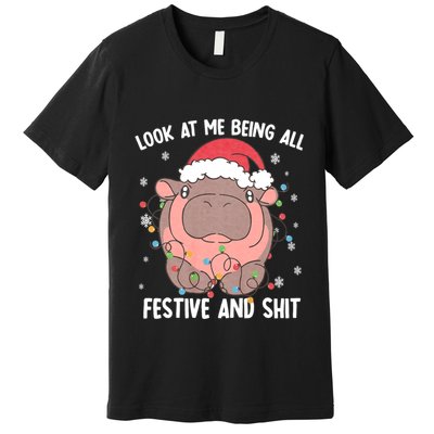 Christmas Look At Me Being All Festive And Shits Moo Deng Premium T-Shirt
