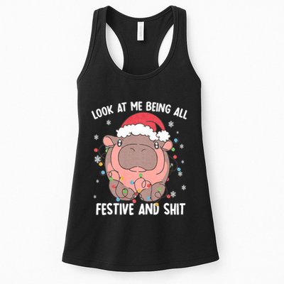Christmas Look At Me Being All Festive And Shits Moo Deng Womens Tank Top