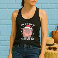 Christmas Look At Me Being All Festive And Shits Moo Deng Womens Tank Top