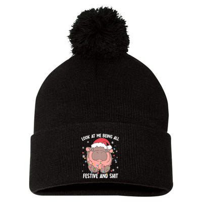 Christmas Look At Me Being All Festive And Shits Moo Deng Pom Pom 12in Knit Beanie