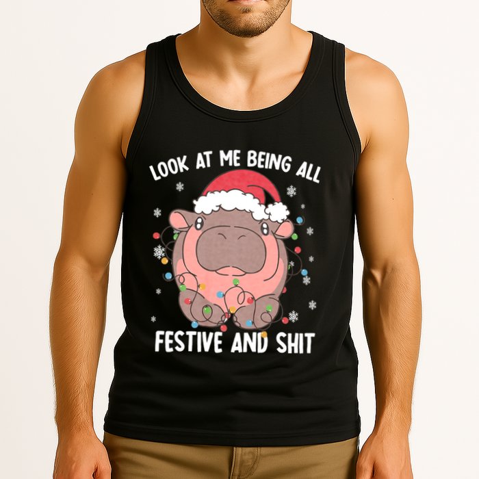 Christmas Look At Me Being All Festive And Shits Moo Deng Tank Top