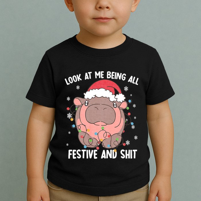 Christmas Look At Me Being All Festive And Shits Moo Deng Toddler T-Shirt