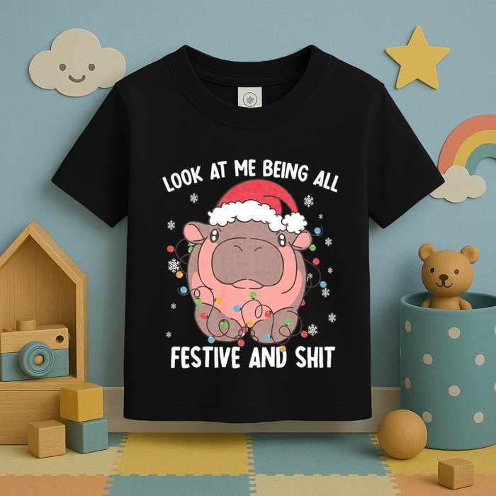 Christmas Look At Me Being All Festive And Shits Moo Deng Toddler T-Shirt