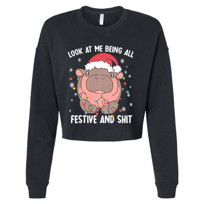 Christmas Look At Me Being All Festive And Shits Moo Deng Cropped Pullover Crew