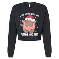 Christmas Look At Me Being All Festive And Shits Moo Deng Cropped Pullover Crew