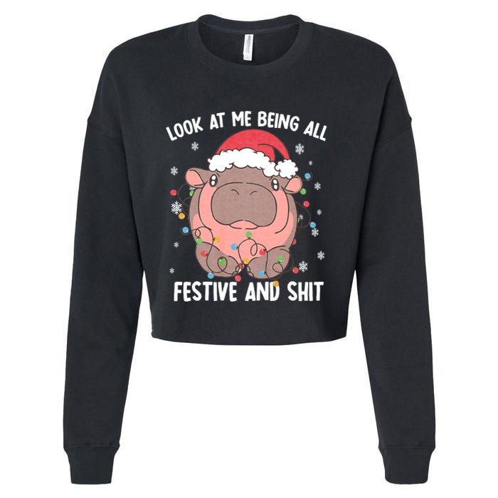 Christmas Look At Me Being All Festive And Shits Moo Deng Cropped Pullover Crew