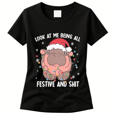 Christmas Look At Me Being All Festive And Shits Moo Deng Womens T-Shirt