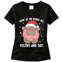 Christmas Look At Me Being All Festive And Shits Moo Deng Womens T-Shirt
