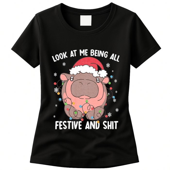 Christmas Look At Me Being All Festive And Shits Moo Deng Womens T-Shirt