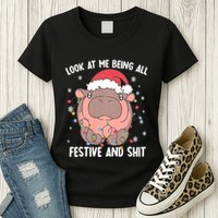 Christmas Look At Me Being All Festive And Shits Moo Deng Womens T-Shirt