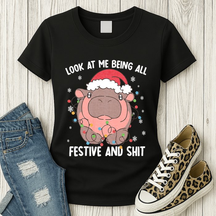 Christmas Look At Me Being All Festive And Shits Moo Deng Womens T-Shirt