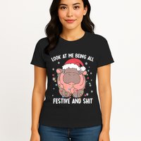 Christmas Look At Me Being All Festive And Shits Moo Deng Womens T-Shirt