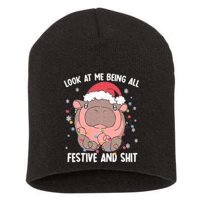 Christmas Look At Me Being All Festive And Shits Moo Deng Short Acrylic Beanie