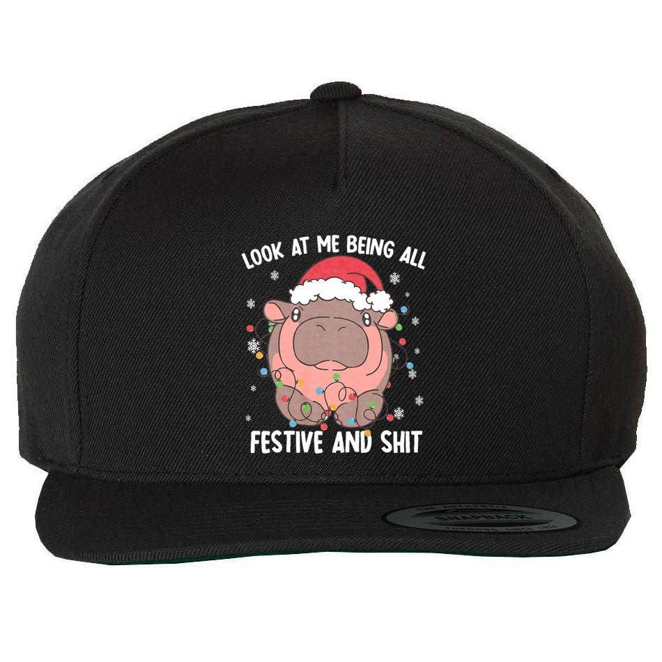 Christmas Look At Me Being All Festive And Shits Moo Deng Wool Snapback Cap