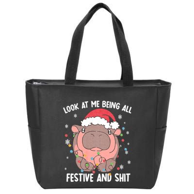 Christmas Look At Me Being All Festive And Shits Moo Deng Zip Tote Bag