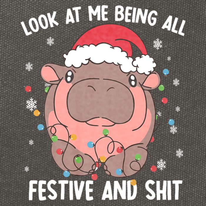 Christmas Look At Me Being All Festive And Shits Moo Deng Cotton Canvas Backpack