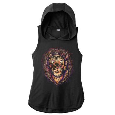 Colorful Lion Abstract Ladies PosiCharge Tri-Blend Wicking Draft Hoodie Tank