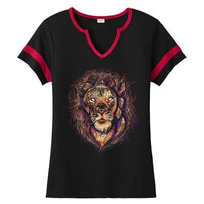 Colorful Lion Abstract Ladies Halftime Notch Neck Tee