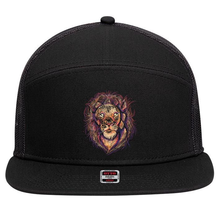 Colorful Lion Abstract 7 Panel Mesh Trucker Snapback Hat