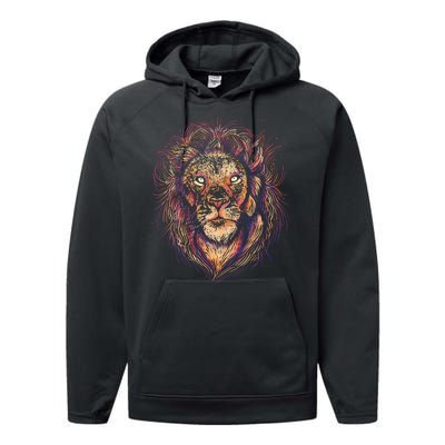 Colorful Lion Abstract Performance Fleece Hoodie