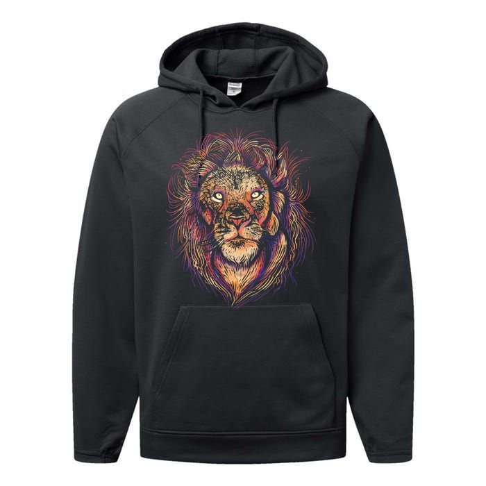 Colorful Lion Abstract Performance Fleece Hoodie