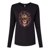 Colorful Lion Abstract Womens Cotton Relaxed Long Sleeve T-Shirt