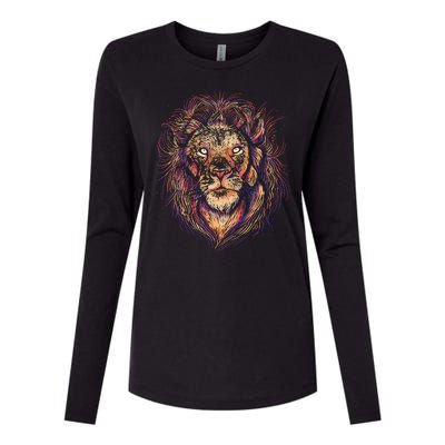 Colorful Lion Abstract Womens Cotton Relaxed Long Sleeve T-Shirt