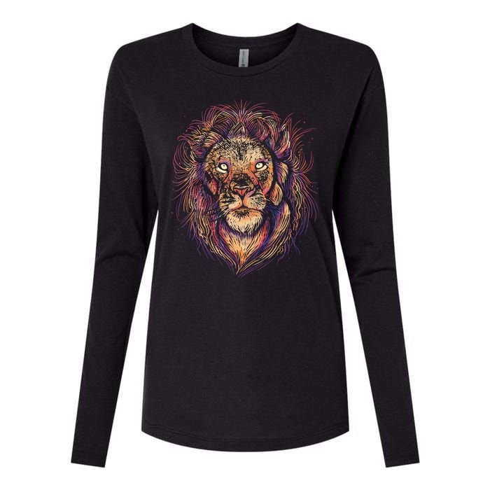 Colorful Lion Abstract Womens Cotton Relaxed Long Sleeve T-Shirt