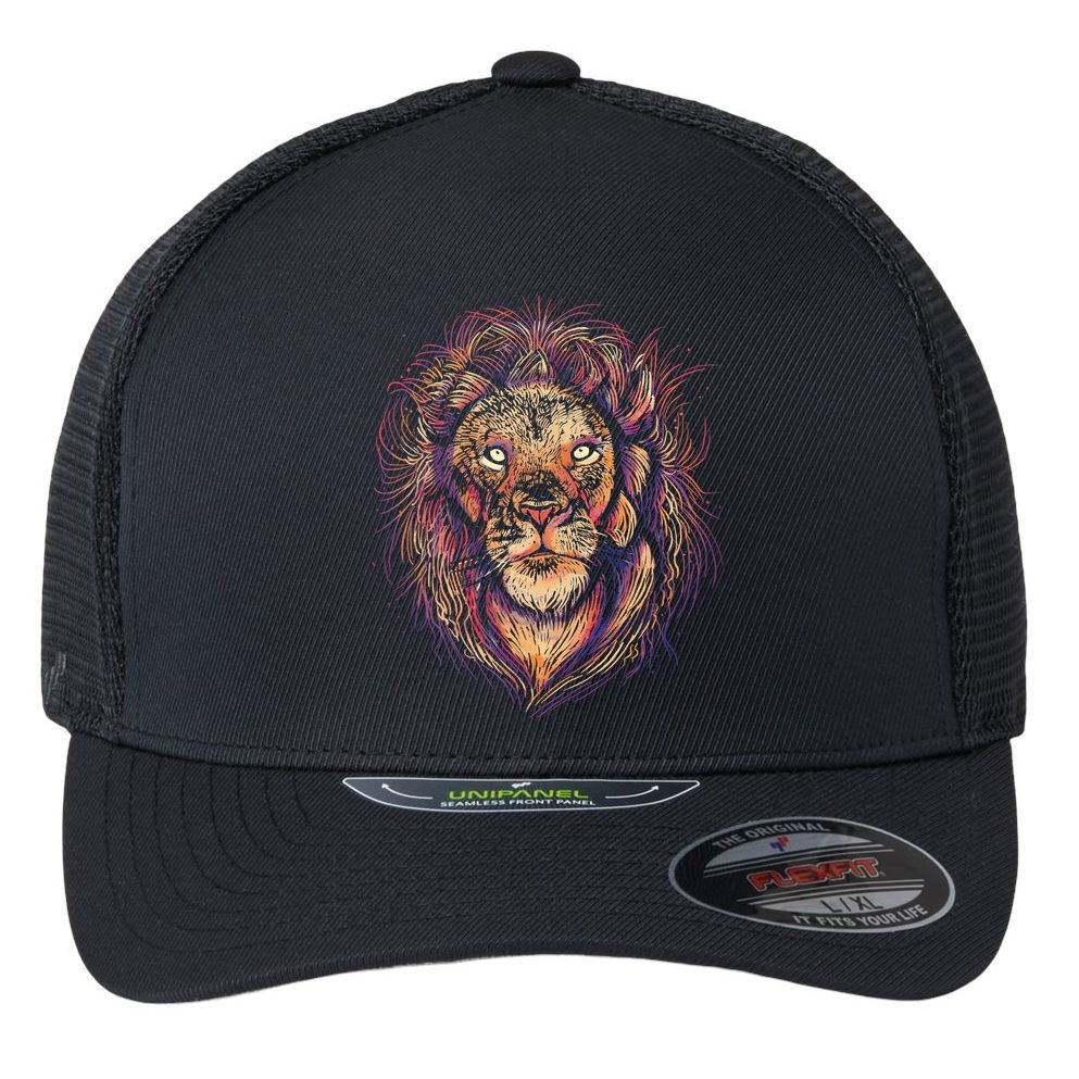 Colorful Lion Abstract Flexfit Unipanel Trucker Cap