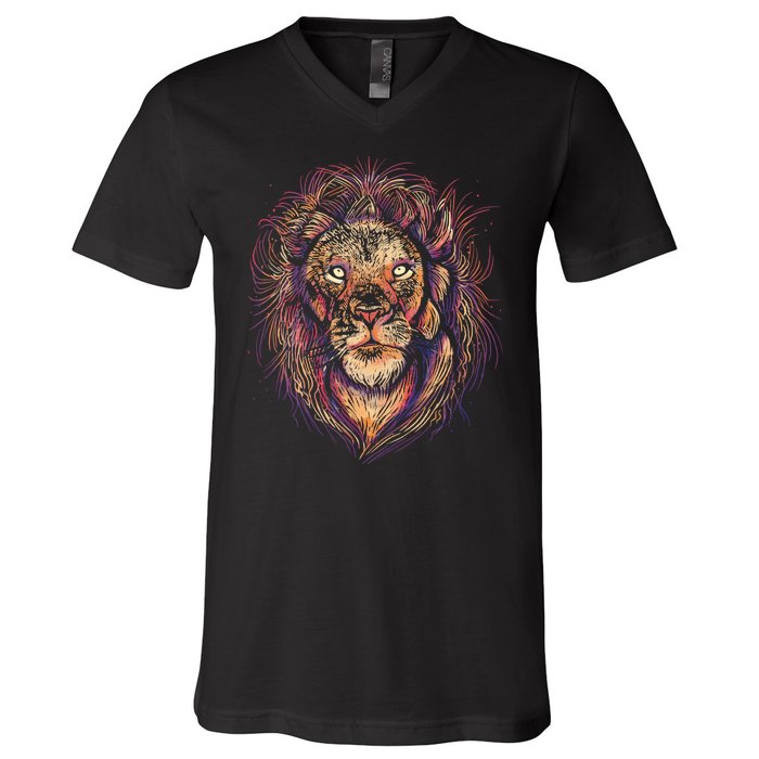 Colorful Lion Abstract V-Neck T-Shirt