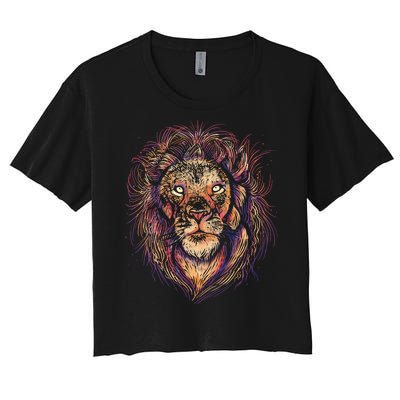 Colorful Lion Abstract Women's Crop Top Tee