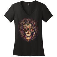 Colorful Lion Abstract Women's V-Neck T-Shirt