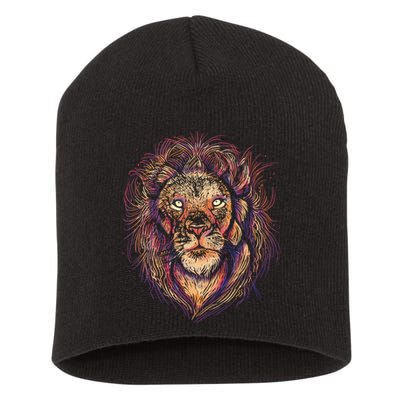 Colorful Lion Abstract Short Acrylic Beanie